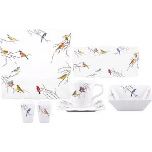 32 Piece Birds and Branches Design Breakfast Set, Service for 6