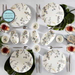 26 Piece Floral and Plants Pattern Dinnerware Set, Service for 6