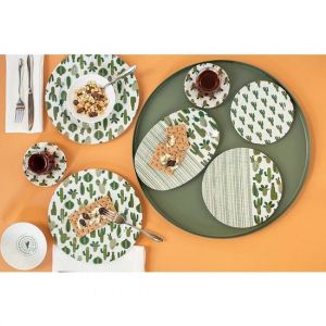 36 Piece Decorative Breakfast Set, Oval Platter, Flat Plate, Bowl, Tea Cup and Saucer, Service for 6