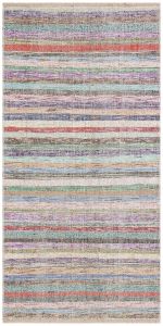 Hand Woven Vintage Rugs With White Stripes - 200x100 - White Hand Woven Rugs, Wool Hand Woven Rugs