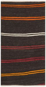 Damson Color Orange Striped Hand Woven Vintage Rugs - 200x100 - Orange Hand Woven Rugs, Wool Hand Woven Rugs