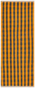 Yellow Navy Blue Checkered Pattern Hand Woven Vintage Rugs - 200x80 - Yellow Hand Woven Rugs, Wool Hand Woven Rugs