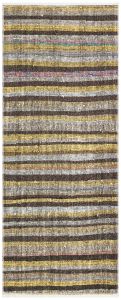 Yellow Black Color Anatolian Hand Knotted Vintage Kilim - 80x200 - Colorful Area Rugs