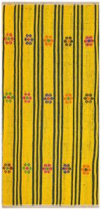 Yellow Navy Blue Striped Pattern Hand Woven Vintage Rugs - 200x80 - Blue Hand Woven Rugs, Wool Hand Woven Rugs
