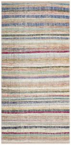 White Rainbow Color Hand Woven Vintage Rugs - 200x100 - Colorful Hand Woven Rugs, Wool Hand Woven Rugs