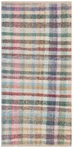 Natural Color Anatolian Hand Knotted Vintage Kilim - 100x200 - Colorful Area Rugs
