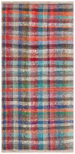 Natural Color Checkered Pattern Kilim - 100x200 - Colorful Area Rugs