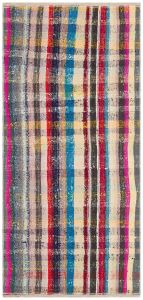Pink Turquoise Color Striped Hand Knotted Kilim - 100x200 - Colorful Area Rugs