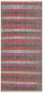 Pink Black Color Striped Hand Knotted Kilim - 100x200 - Colorful Area Rugs
