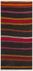 Pink Yellow Color Striped Hand Knotted Vintage Kilim - 100x200 - Colorful Area Rugs