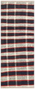 Navy Blue White Color Striped Vintage Kilim - 80x200 - Colorful Area Rugs