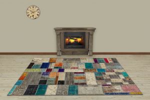 Hand Woven Tumbled Special Patchwork Carpet - 230x160 - Colorful Area Rugs, Wool Area Rugs