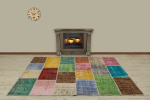 Hand Woven Tumbled Special Patchwork Carpet - 240x170 - Colorful Area Rugs, Wool Area Rugs
