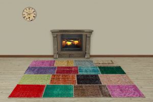 Hand Woven Tumbled Special Patchwork Carpet - 230x160 -  Area Rugs, Wool Area Rugs