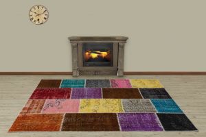 Hand Woven Tumbled Special Patchwork Carpet - 230x160 -  Area Rugs, Wool Area Rugs