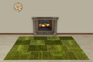 Unique Anatolian Special Patchwork Carpet - 230x160 - Green Area Rugs, Wool Area Rugs