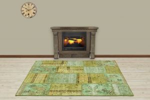 Modern Unique Special Patchwork Carpet - 180x120 - Green Area Rugs, Wool Area Rugs