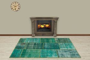 Custom Patchwork Carpet With Classic Modern - 180x120 - Green Area Rugs, Wool Area Rugs