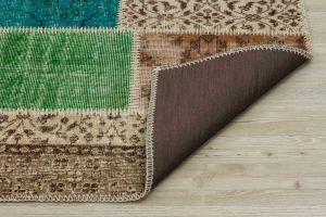 Hand Woven Antiqued Special Patchwork Carpet  - 300x80 - Colorful Hand Woven Rugs, Wool Hand Woven Rugs