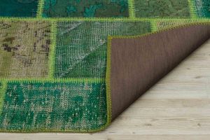 Hand Woven Antiqued Special Patchwork Carpet  - 180x120 - Green Hand Woven Rugs, Wool Hand Woven Rugs