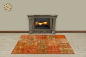 Hand Woven Antiqued Special Patchwork Carpet  - 180x120 - Orange Hand Woven Rugs