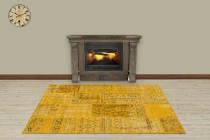 Special Patchwork Hand Woven Carpet  - 180x120 - Yellow Hand Woven Rugs, Wool Hand Woven Rugs