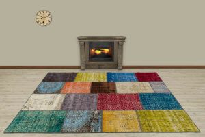 Special Patchwork Hand Woven Carpet  - 240x170 - Colorful Hand Woven Rugs, Wool Hand Woven Rugs