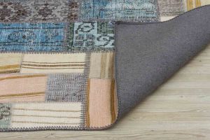 Antiqued Hand Woven Patchwork Carpet  - 230x160 - Blue Hand Woven Rugs, Wool Hand Woven Rugs