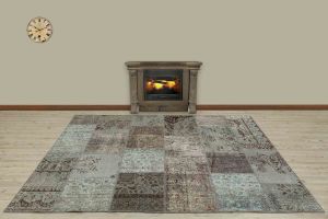 Antiqued Hand Woven Patchwork Carpet  - 240x170 - Grey Hand Woven Rugs, Wool Hand Woven Rugs