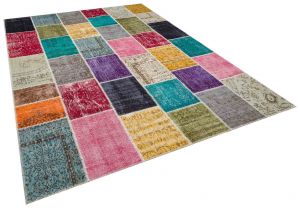 Special Tumbled Hand-Knotted Patchwork Rug - 240 x 340 cm - Colorful Rugs & Carpets, Wool Rectangular Rugs 