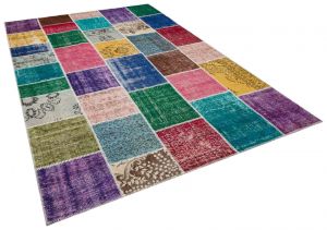 Tumbled Hand-Knotted Patchwork Rug - 220 x 320 cm - Colorful Rugs & Carpets, Wool Rectangular Rugs 