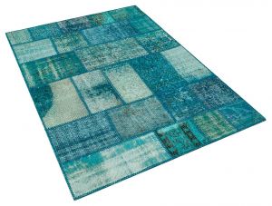 Real Hand-Knotted Tumbled Patchwork Rug - 120 x 180 cm - Colorful Rugs & Carpets, Wool Rectangular Rugs 
