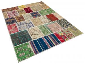 Tumbled Hand-Knotted Patchwork Rug - 160 x 230 cm - Colorful Rugs & Carpets, Wool Rectangular Rugs 