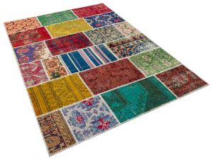 Patchwork Hand-Knotted Rug with Unique Beauty - 160 x 230 cm - Colorful Rugs & Carpets, Wool Rectangular Rugs 