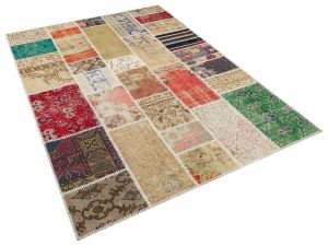 Special Tumbled Hand-Knotted Patchwork Rug - 160 x 230 cm - Colorful Rugs & Carpets, Wool Rectangular Rugs 