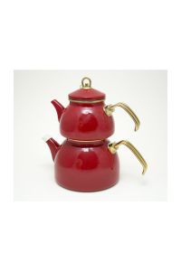 Enameled Turkish Teapot Set - Red