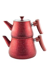 Red Granite Pyramid Shaped Turkish Teapot Set With Bakelite Handle 