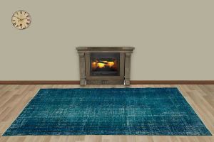 Vintage Hand Woven Rug - 252x154 - Blue Area Rugs, Wool Decorative Area Rugs