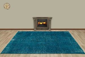 Vintage Hand Woven Rug - 260x176 - Blue Area Rugs, Wool Decorative Area Rugs
