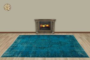 Vintage Hand Woven Rug - 254x171 - Blue Area Rugs, Wool Decorative Area Rugs