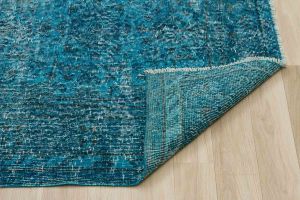 Vintage Hand Woven Rug - 246x160 - Blue Area Rugs, Wool Decorative Area Rugs