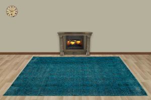 Vintage Hand Woven Rug - 234x172 - Blue Area Rugs, Wool Decorative Area Rugs