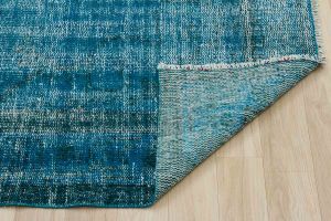 Vintage Hand Woven Rug - 244x158 - Blue Area Rugs, Wool Decorative Area Rugs