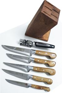 Surmene 5-Piece Handmade Professional Kitchen Knife Set with Wooden Knife Block + Knife Sharpener + Cutting Board