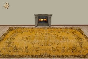 Vintage Hand Woven Rug - 270x178 - Yellow Area Rugs, Wool Decorative Area Rugs