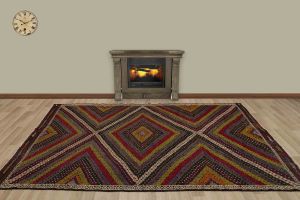 Vintage Hand Woven Rug - 284x198 - Colorful Area Rugs, Wool Decorative Area Rugs