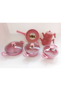 10-Piece Granite Cookware Set - Pink