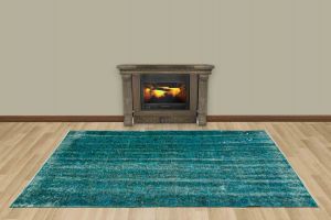 Vintage Hand Woven Rug - 241x133 - Blue Area Rugs, Wool Decorative Area Rugs