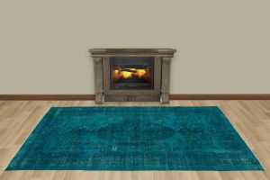 Vintage Hand Woven Rug - 245x141 - Blue Area Rugs, Wool Decorative Area Rugs