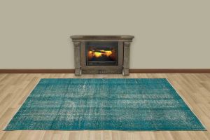 Vintage Hand Woven Rug - 250x142 - Blue Area Rugs, Wool Decorative Area Rugs